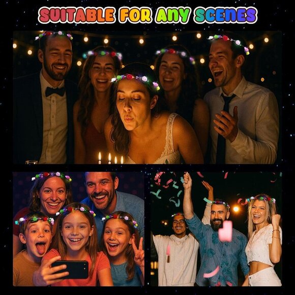 Glow in the Dark Flower Crown Party Supplies 60PCS for Women Girls Adjustable main image 6